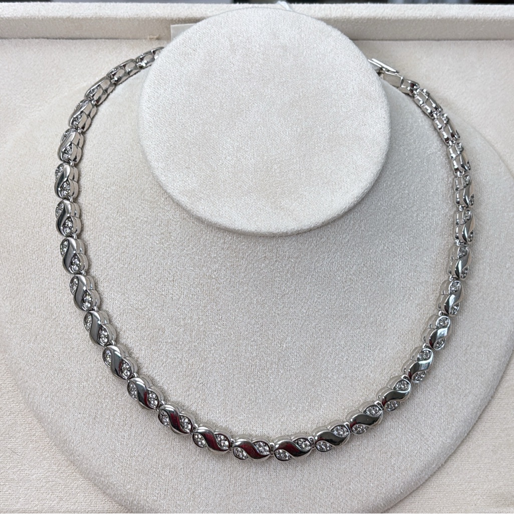 D’orlan Rhodium Plated Necklace With Swarovski Crystals 16-17” Length